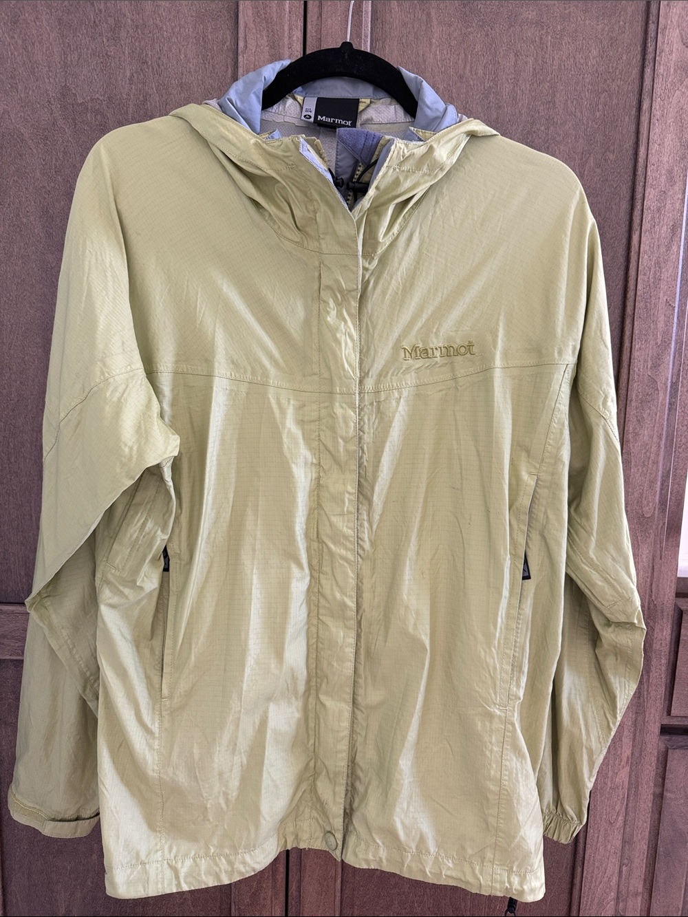 Marmot Light Lime Hooded Shell Jacket. PreCip Eco Rain Jacket